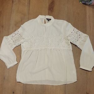 Express Long Sleeved Ivory Lace Top Size Medium